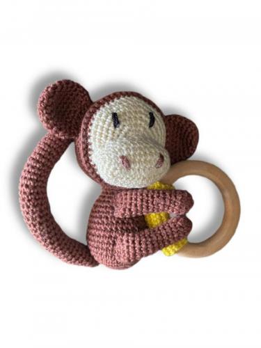 İlmek Bebek Amigurumi El Örgüsü Oyuncak Çıngırak Maymun